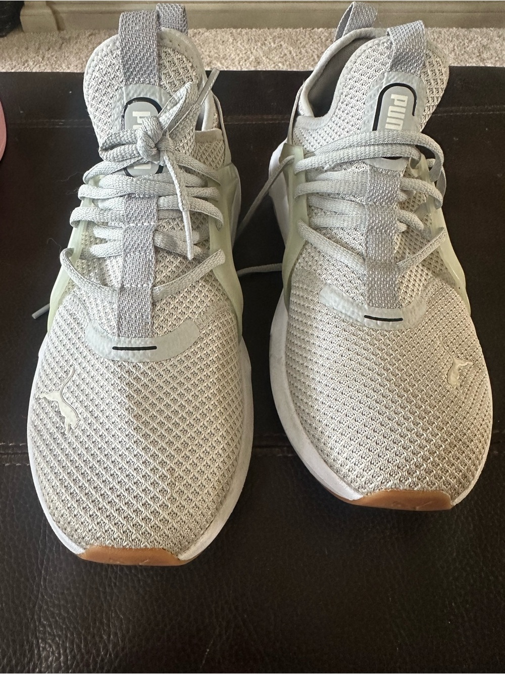 Puma Light Gray Knit Athletic Sneakers with Gum Soles